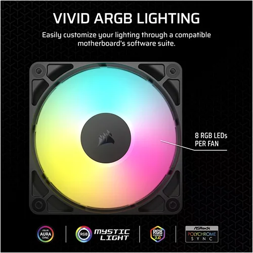 Corsair RS120 ARGB Black 120mm PWM Cabinet Fan (Single Pack)